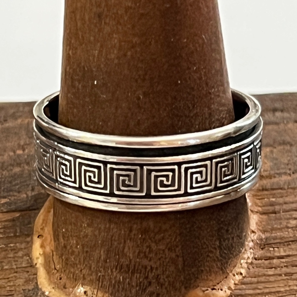 Silver Greek Key Pattern Ring